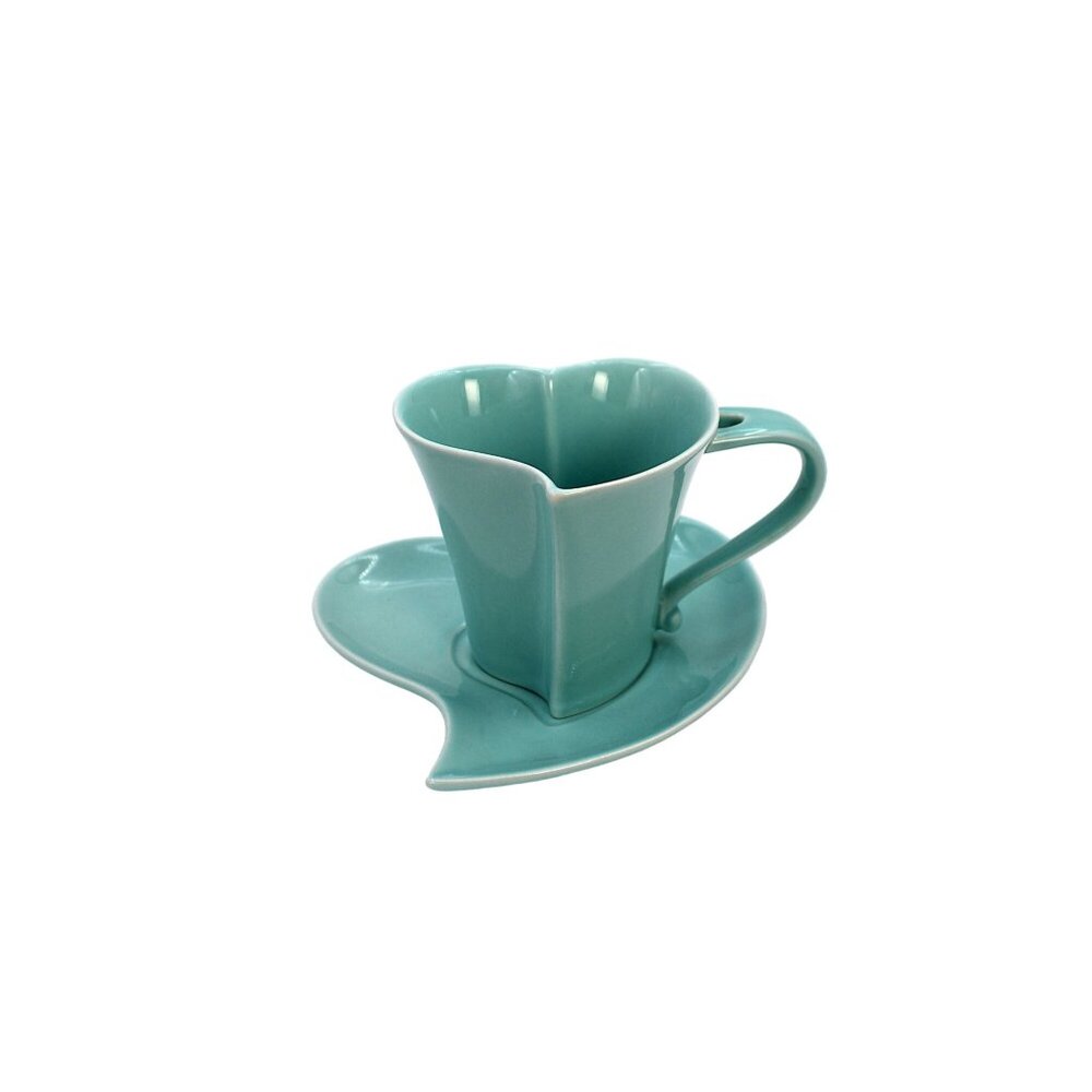Ganz Ceramic Teal Heart Shaped Cup And Saucer Set